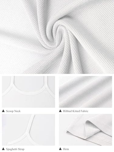GKBK 2 Pack Womens Sleeveless Tank Top Form Fitting Spaghetti Strap Scoop Neck Ribbed Knit Workout Lounge Basic Slim Fitted Crop Summer 2026 Cami Layering Casual Shirts White 5XL - Thumbnail 5