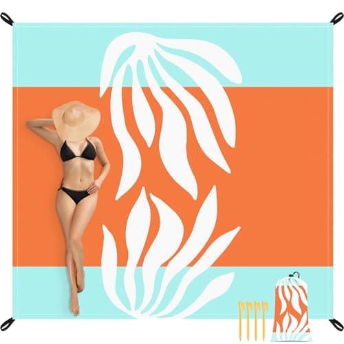 SkyNature Beach Blanket Waterproof Sandproof, 78”x 86” Outdoor Beach Mat for 1-4 Adults, Quick Drying Foldable Sandfree Picnic Blanket with Stakes & Pockets for Travel, Camping, Hiking, Festival