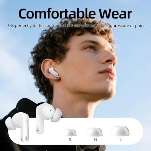 ATHONGL Wireless Earbuds, 100H Bluetooth 5.4 Headphones, ENC+ ANC Noise Cancelling Touch Control True Wireless Bluetooth Ear Buds,Stereo Deep Bass Bluetooth Headset for Sports/Workout/Gym(White) - Thumbnail 6