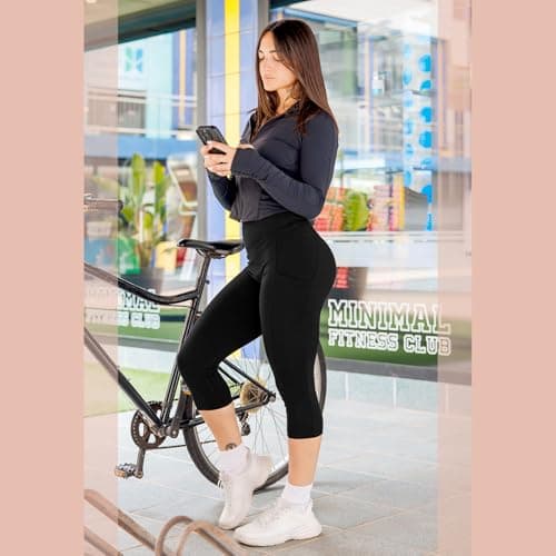 SINOPHANT High Waisted Leggings with Pockets Women, Full Length Capri Buttery Soft Stretchy Yoga Pants(Capri Army Green,S-M) - Thumbnail 6