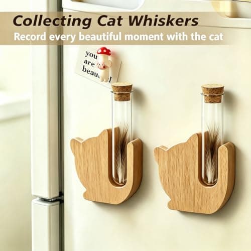 Cat Whisker Holder Fridge Magnet, Clear Glass vases with Wooden Base, Fridge Magnets Perfect, Anti-Scratch cat Whisker jar, Tiny Keepsake for Pet Memorial, Home Desktop Decor Gift for Pet Lovers. - Thumbnail 3
