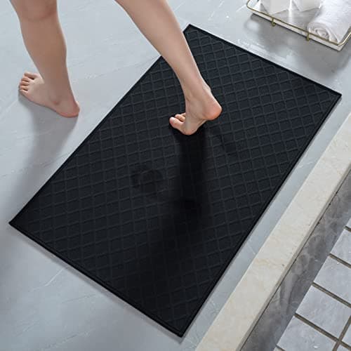 AMOAMI Ultra Thin Bathroom Rugs, Rubber Backed Bath Mats for Bathroom Non Slip, Absorbent Bathroom Mat for Floor, Shower, Sink (17"x28", Black)