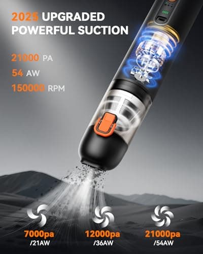 yoyoto Car Vacuum, Handheld Vacuum Cordless with 21000Pa Powerful Suction & 3 Modes, 4-in-1 Portable Hand Held Mini Vacuum Cleaner Rechargeable, Ultra Light for Car Home Office (Black) - Thumbnail 2
