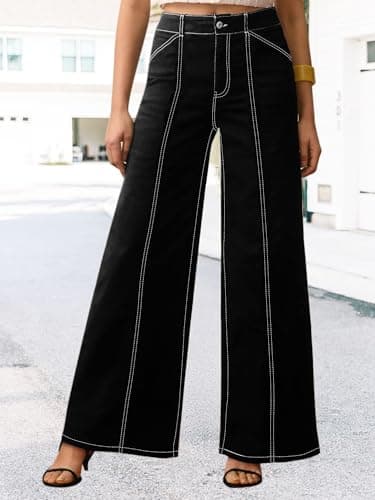 PEIHOT High Waist Wideleg Jeans for Women Trendy Stretch Loose Fti High Rise Denim Pants Casual Black - Thumbnail 6