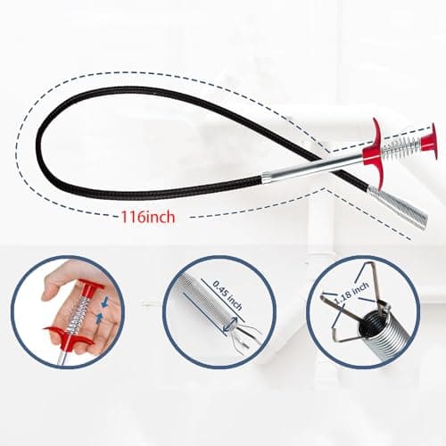 Ehigta 116 Inch Drain Snake with 4 Claws, Flexible Hair Drain Clog Remover Tool, Plumbing Snake Drain Auger for Sink, Shower, Toilet, Bathtub, Drain Grabber Tool for Pipe Unclogging - Thumbnail 3