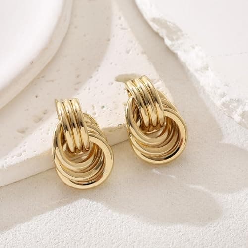14K Gold Earrings for Women Trendy Gold Knot Earrings Chunky Knotted Drop Dangle Earring Statement Jewelry - Thumbnail 4