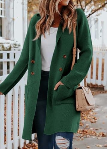 KIRUNDO Cardigan Sweaters for Women 2026 Fall Open Front Knit Sweater Jackets Business Casual Long Coatigan Winter Clothing(Dark Green, Large) - Thumbnail 3