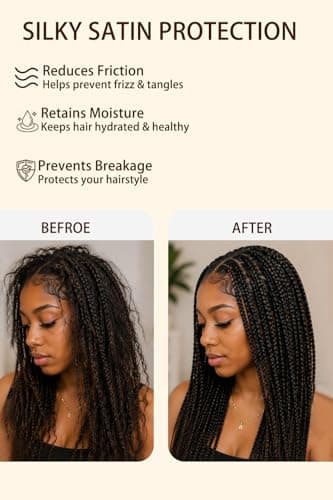 Vettres Extra Large Satin Bonnet for Braids & Locs, No Slip Tie Band Stays On All Night, Silky Sleep Cap Won’t Flatten Hair Red Green Stripes - Thumbnail 5