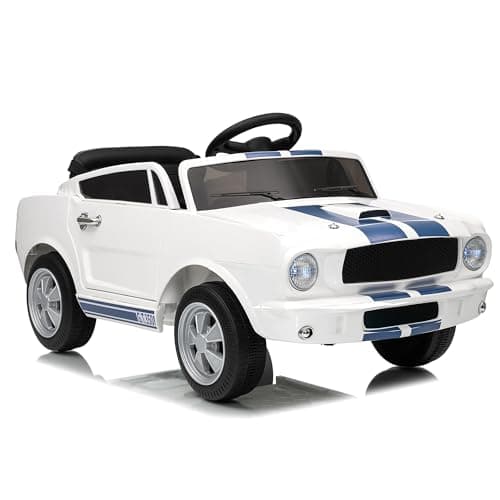 Garvee Ride on Licensed Shelby GT350, 12V Ride on Toys for Toddlers with Remote Control, Licensed Ford Shelby Kids Electric Vehicle with Safety Belt, 2 Speeds, Headlight, Upgraded Panel, White