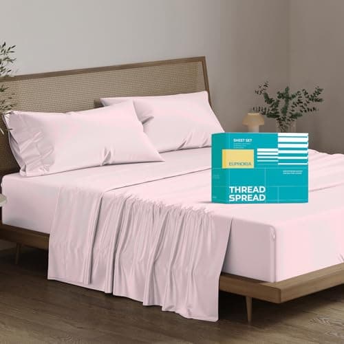 THREAD SPREAD 100% Egyptian Cotton Sheets Queen Size Bed Set - 4 PC 800 Series Euphoria Collection Egyptian Cotton Queen Sheet Set (Blush) Soft, Cooling, 16" Deep Pocket Sateen Hotel Bedsheet - Image 1