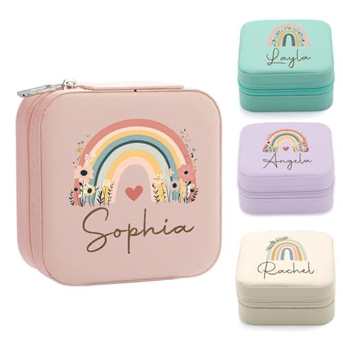 Yofair Ships Next Day, Personalized Jewelry Box Stocking Stuffers for Teen Girls Custom Travel Jewelry Case Gifts for Teen Girl Trendy Stuff Ring Box Birthday Christmas Gifts for Women - Image 1