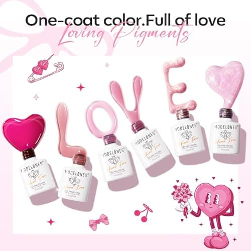 modelones Pink Gel Polish Set, Hema Free Light Pink Cat Eye Gel Polish Jelly Glitter Nude Hot Pink Pastel Nail Polish 6 Colors 2026 Spring Easter LED Nail Art DIY Gift with Magnet&Love-heart Stickers - Thumbnail 5