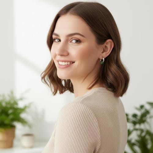 ANNIE WU Natural Jade Hoop Earrings, 6mm Jade Bead 925 Silver Plated Huggie Earrings for Women, Dainty Minimalist Hypoallergenic Jewelry for Daily Wear & Gifting - Thumbnail 5