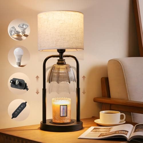 Safe Candle Warmer Lamp for Kids/Pets Flameless Electric Wax Melt Warmer Lamp for Large 3 Wicks Jar Candles with Long Lasting Lifespan Instant Fragrance Release Timer Dimmer Height Adjustable -Black - Image 1