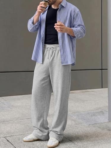 Comdecevis Baggy Sweatpants Men Open Bottom Casual Cotton Pants Unisex Mens Athletic Pants Pantalones De Hombre XXL(40) Light Gray - Thumbnail 3