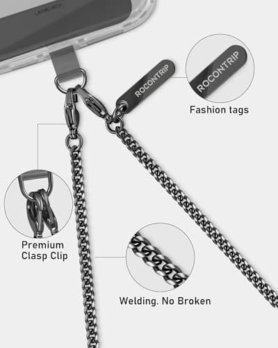 ROCONTRIP Phone Chain Crossbody Phone Strap with 2 Tether Tabs Detachable iPhone Lanyard Chain for All Phones Premium Metal Buckles,Non-rust,Unbreak Cellphone Neck lanyard for Travel Essentials - Thumbnail 3