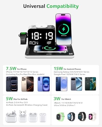 Acer Gadget 7-in-1 Wireless Charging Station Charger Stand for Multiple Devices for Apple - iPhone 17 16 15 14 13 12 Pro Max Apple Watch Airpods, Wireless iPhone Charger Station with Bluetooth TimeSyn - Thumbnail 3