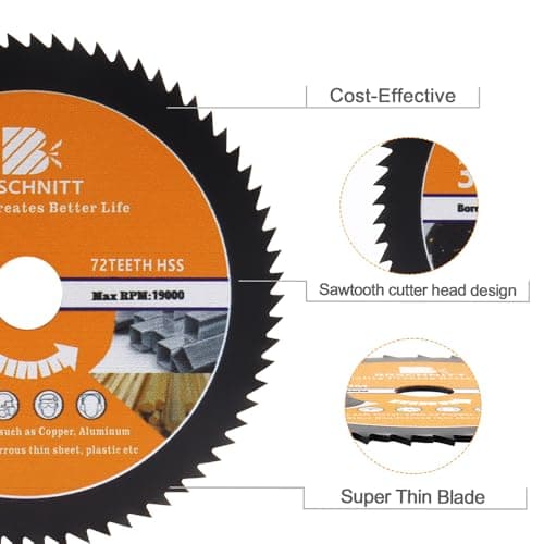 HSS Circular Saw Blade 3inch - BRSCHNITT 5pcs 72T 10mm Bore Cutting Discs for Wood, Copper, Aluminum, Plastic and Soft Metal - Thumbnail 6