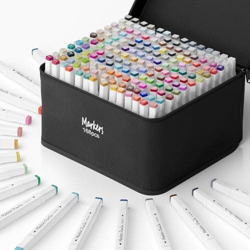 DTXDTech Alcohol Markers 168 Colors,Chisel & Fine Dual Tip Marker Set for Adults,Permanent Markers Pens Coloring Alcohol Markers Perfect Art Gift for Painting Coloring Sketching