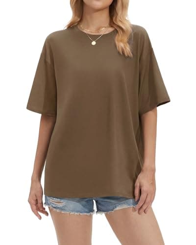Stelle T Shirts for Women Crew Neck Short Sleeve Summer Tops Loose Fit Soft Basic Tee Shirt Mocha X-Large - Thumbnail 2