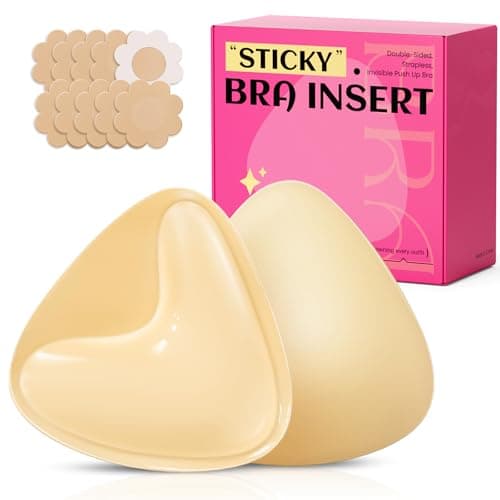 Dandelion Pact Double Sided Sticky Bra Inserts, Invisible Push Up Sticky Bra Pads for Large Breasts, Stick on Bra for Bikini Swimsuits (Large, Light Beige) - Image 1