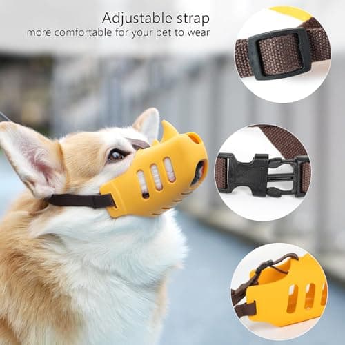 NACOCO Anti Bite Dog Muzzle - Dog Soft Mouth Rhino with Adjustable Strap Covers Breathable Silicone Cage Pet for Biting Chewing Small Medium (Yellow Rhino, S) - Thumbnail 2