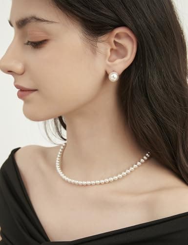 Mameloly Pearl Necklaces for Women Dainty 925 Sterling Silver 18K Gold Plated 6MM Simulated White Pearl Choker Necklace Strand for Her Engagement Wedding Birdal - Thumbnail 4