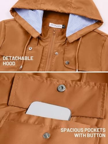 PITINAN Women's Raincoats Light Rain Jacket Waterproof Rain Jackets for Women with Pockets Windbreaker Jacket Women Caramel XL - Thumbnail 4