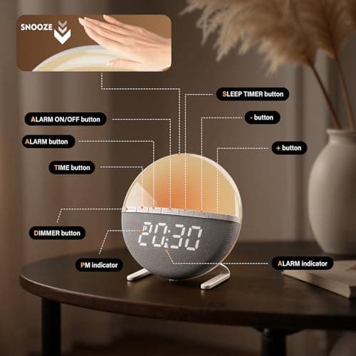 Tranquee Sunrise Alarm Clock for Bedrooms – Gentle Wake Up Light with Soothing Night Light & Ambient Sounds, Alarm Clock for Heavy Sleepers, Shift Workers, Kids & Adult, Relaxing Bedside Lamp Gift - Thumbnail 6