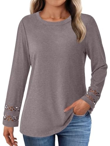 GKBK Womens Long Sleeve Tops Business Dressy Casual Blouses Crewneck Loose Fit Lightweight T Shirts Cute Work Tee Ladies Tunic 2025 Fall Winter Fashion Clothes Trendy Outfits Gray Purple S