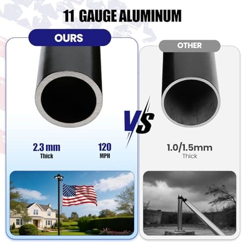 GHOSOONE 20FT 11 Gauge Heavy Duty Flag Pole Light Solar Powered,Extra Thick Ground Flag Pole for Outside House with 136 LED Light & 3x5 USA Flag for Residential Commercial Outdoor,Black - Thumbnail 2