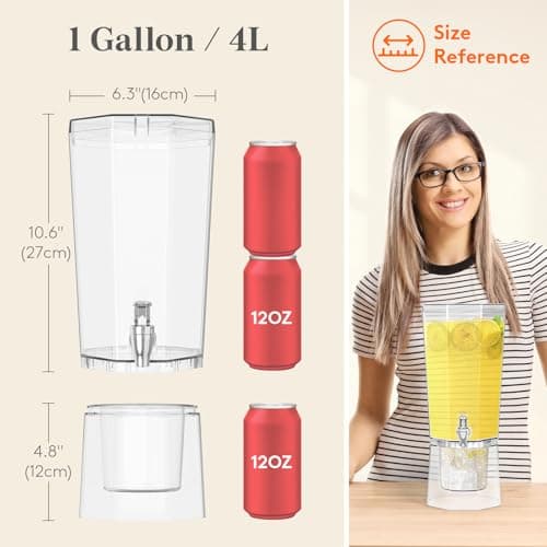 Lifewit 1 Gallon Drink Dispenser for Parties 2 Pcs, 4L Plastic Beverage Container with Stand for Juice/Tea/Soda & Lemonade, Clear Water Pitcher with Spigot for Mimosa Bar Hosting 39 x 16 cm/15x6" - Thumbnail 3