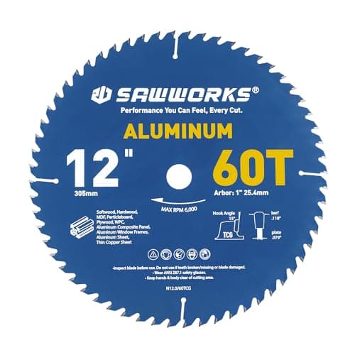 SawWorks 12 Inch 60T Circular Saw Blade TCG Carbide Tipped, Multi-Purpose Cutting Saw Blade for Non-Ferrous Metal Aluminum & Plastic with 1" Arbor for Table Saws & Miter Saws - Image 1