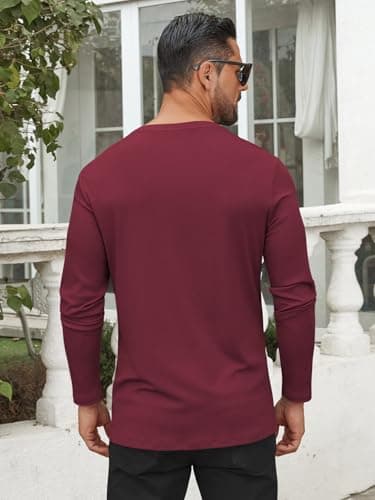 Hardaddy Men's V Neck Long Sleeve Ribbed Casual T-Shirt Classic Basic Solid Tee Shirts Wine Red XXL - Thumbnail 4