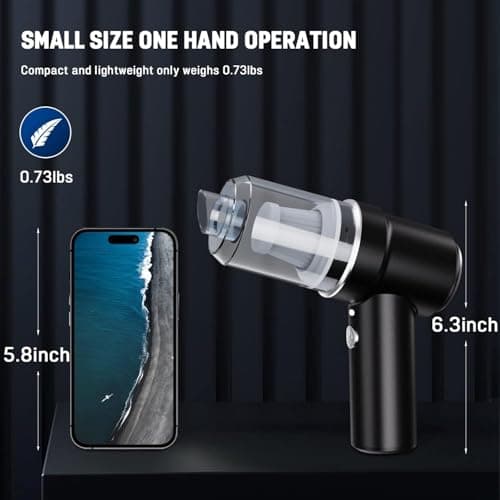 XBllcyiv Mini Vacuum Cleaner for,2 in 1 Keyboard Vacuum Cleaner Wireless Handheld,Car Vacuum with Brushless Motor High Power 120W Rechargeable Easy to Clean Car Interior (Black) - Thumbnail 3