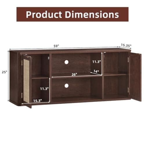 LEYAOYAO Rattan TV Stands for Living Room, Walnut - Thumbnail 2