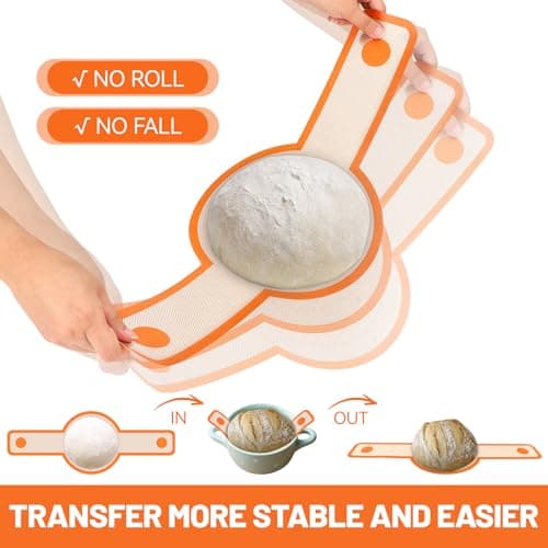 HOTEC 2 Pcs Silicone Bread Sling for Dutch Oven, 0.7MM Thickened Heat Resistant to 500°F Non-Stick Baking Mat with Long Handle Easy to Transfer Sourdough Bread, Dutch Oven Liners Baking Supplies - Thumbnail 3