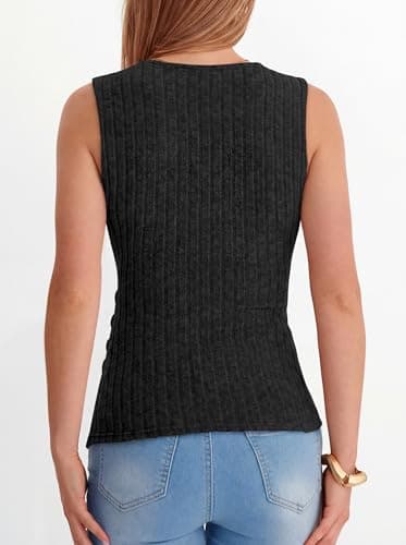 ANRABESS Tank Tops for Women V Neck Sleeveless Sexy Top Ribbed Slim Fitted Tanks, 2026 Casual Summer Daily Wear & Going Out Black Small - Thumbnail 6