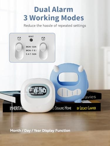 Kids Digital Alarm Clock-Cordless 3000mAh Rechargeable Vibrating Digital Clock for Heavy Sleepers Mini Toddler Clock for Travel Bedroom Silicone Case Date/Month/Year 3 Alarm/Vibration Setting Mode - Thumbnail 5