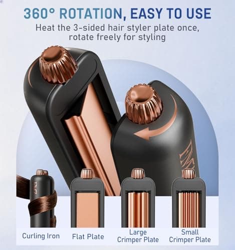 FMZ Flat Iron Hair Straightener Crimper Curler, 4 in 1 Professional Ionic Hair Styling Irons for Straightening, Crimping, Curling, Fast Heating, Dual Voltage, Mini and Portable for Women Travel Home - Thumbnail 2