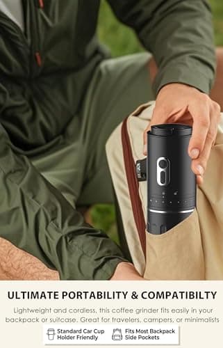 All-in-one Pour Over Coffee Maker Portable Electric Burr Coffee Grinder, Rechargeable Coffee Bean Grinder Conical Burr, Battery Powered Cordless Portable Coffee Maker for Travel, Camping, Car - Thumbnail 4