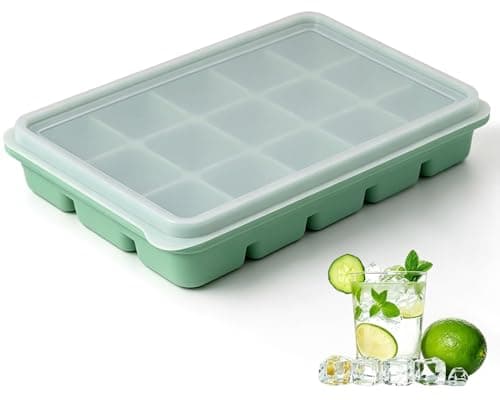 Azxb Ice Cube Trays with Lid, 1 Pack 15 Cubes Easy Release Stackable Flexible Silicone Ice Cube Trays for Freezer with Removable Silicone Lid for Baby Food, Whiskey, Cocktail, Coffee, BPA Free - Image 1
