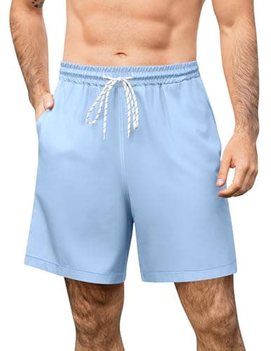 Aprolive Mens Swim Trunks with Compression Mesh Lining Above Knee Swimwear Bathing Suits 2026 Trend Shorts(Light Blue,Medium) - Image 1