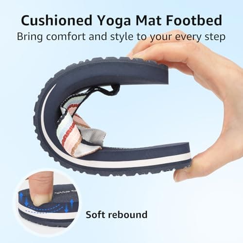 STEP QUEEN Flip Flops Arch Support for Women Orthotic Orthopedic Summer Beach Plantar Fasciitis Flip-Flop Yoga Mat Sole Lightweight Comfortable Walking Thong Sandals Blue Size 6 - Thumbnail 6