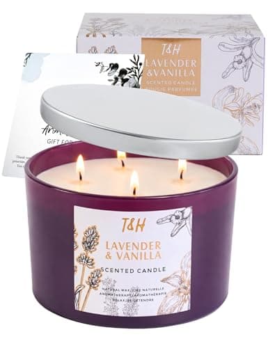 Lavender Vanilla Scented Candle | Large 4-Wick Soy Candle for Home 20 oz | Calming Aromatherapy Candle | Long Lasting Clean Burn | Relaxing Gift for Women & Men - Thumbnail 6