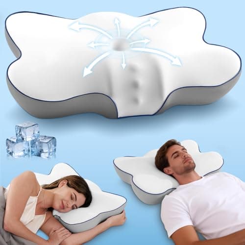 Cervical Neck Pillow for Pain Relief, Ergonomic Side Sleeper Pillow for Neck Support, Cooling Memory Foam Pillows Contour Orthopedic Bed Pillow for Back Stomach Sleepers (White)
