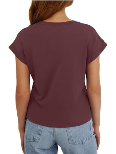 Brown Tops for Women Crop Tops Cap Sleeve T Shirt Cotton Crewneck T Shirts for Women Loose Fit 2026 - Thumbnail 4