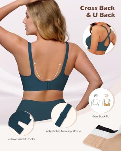 As Fairy Cloud Support Wireless Bra No Wire Seamless Bras for Women All Day Comfort Bralettes with Soft Lift Peacock Green 36B - Thumbnail 5