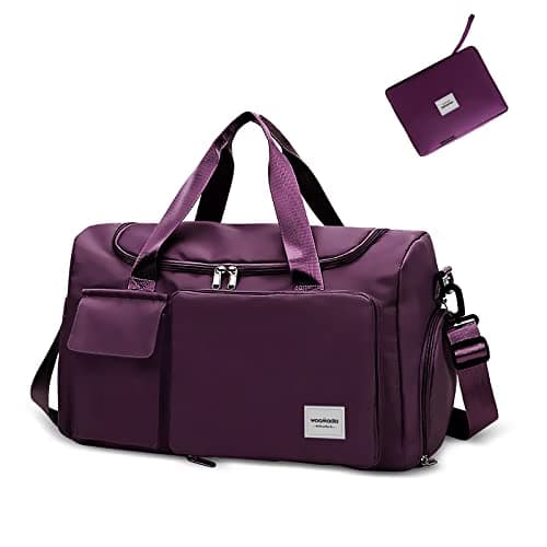 WOOMADA Foldable Travel Duffel Bag with Shoes Compartment, Overnight Bag with Wet Pocket & Trolley Sleeve, Weekender Bags for Women (purple) - Image 1