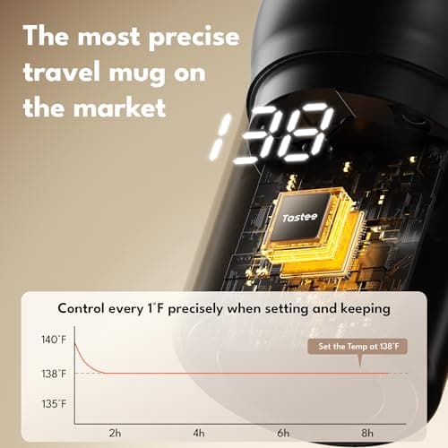 Tastee Heated Coffee Mug – 12oz Portable Travel Mug with 1℉ Precise Temperature Control, 8-Hour Heat Retention, 30W Fast Charging, Leak-Proof, Wide Mouth, Gift-Ready for Office, Home & Outdoor(Black) - Thumbnail 4